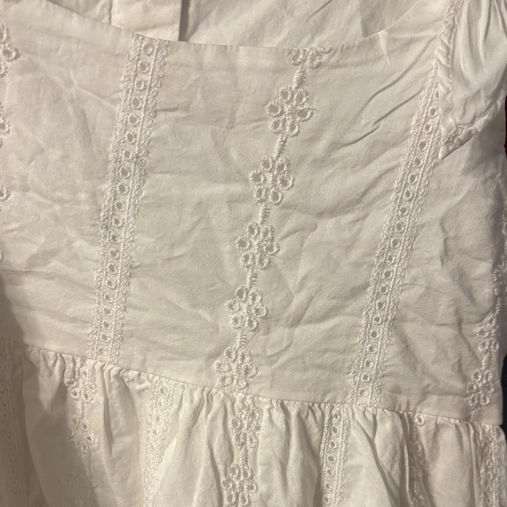 White Eyelet Sundress with Button Detail size XL 14 and 2 pair athletic shorts - Picture 4 of 8